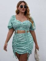 Mint Green Regular Fit Ditsy Floral Sweetheart Plus Size Co-Ords 5504