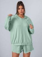  Mint Green Drawstring Women Plus Clothing 3949