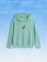 Dinosaur Regular Fit Mint Green Long Sleeve Women Sweatshirts 2432