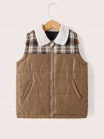 Sleeveless Regular Collar Tartan Kids Clothing 5760