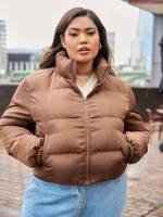  Mocha Brown Regular Collar Plus Size Outerwears 515