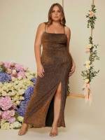  Mocha Brown Sleeveless Plus Size Wedding Party Wear 1710