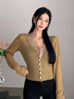 Crop Plain Button Women Cardigans 3379