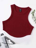 Crop Mocha Brown Round Neck Casual Women Tops, Blouses  Tee 9068