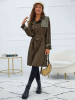 Elegant Long Sleeve Mocha Brown Double Button Women Trench Coats 734