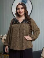 Long Sleeve Regular Fit Mocha Brown Plus Size Tops 389