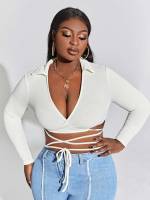 Sexy Crop Wrap V neck Plus Size Tops 6135