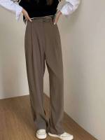  Loose Button Plain Women Suit Pants 8357