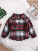 Long Sleeve Collar Pocket Plaid Baby Coats 1011