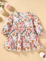  Round Neck Floral Long Sleeve Baby Dresses 5536