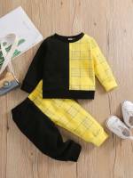 Casual Regular Fit Round Neck Plaid Baby Sets 6051