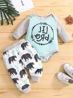  Regular Fit Long Sleeve Letter Baby Sets 7166