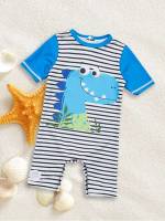 Patched Multicolor Striped Baby Swimwear 1622