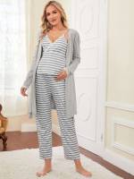  Belted Striped Casual Maternity Lingerie  Loungewear 5708