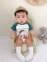 Short Sleeve Multicolor Round Neck Cartoon Baby  Mom 5783