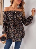 Off the Shoulder Ruffle Hem Regular Maternity 735