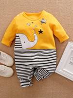 Cute Button Round Neck Long Baby Onesies 358