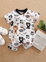 Short Sleeve Multicolor Cartoon Baby  Mom 9867