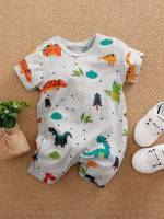 Dinosaur Multicolor Button Round Neck Baby Onesies 133