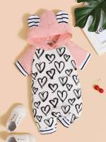 Colorblock Hooded Short Sleeve Patched Baby Rompers 342