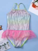 Contrast Mesh Fish Scales Multicolor Baby Swimwear 3883