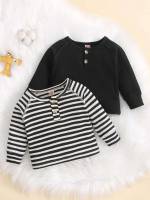 Striped Button Long Sleeve Multicolor Baby Tops 628