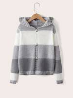 Long Sleeve Multicolor Button Front Hooded Boys Cardigans 9035