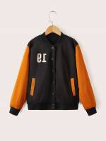 Letter Pocket Baseball Collar Regular Fit Boys Jackets 7611