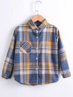 Preppy Plaid Pocket Long Sleeve Boys Shirts 5167