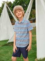 Collar Multicolor Button Front Casual Boys Clothing 9078