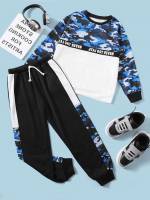 Colorblock Round Neck Drawstring Boys Two-piece Outfits 431