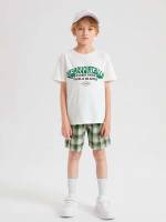 Round Neck Plaid Short Sleeve Boys Clothing 8000