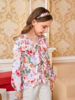 Regular Fit V neck Ruffle Girls Blouses 2188