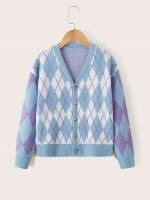 Geometric Multicolor V neck Girls Cardigans 870