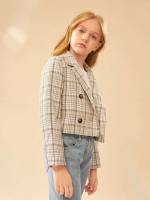 Multicolor Long Sleeve Plaid Crop Kids Clothing 2085