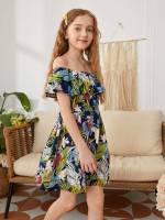 Sleeveless Boho Tropical Off the Shoulder Girls Dresses 756