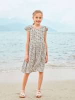 Ruffle Round Neck Knee Length Regular Fit Girls Clothing 376