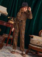  Regular Fit Long Sleeve Tartan Girls Jumpsuits 4657