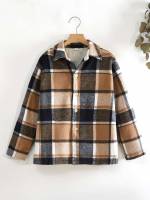 Button Front Plaid Long Sleeve Kids Clothing 546