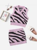  V neck Multicolor Zebra Stripe Girls Sweater Co-ords 5826