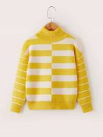 Striped Long Sleeve High Neck Kids Clothing 9853