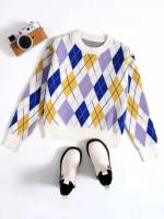 Round Neck Geometric Long Sleeve Casual Kids Clothing 8779