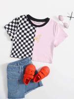 Crop Multicolor Plaid Girls T-Shirts 7199