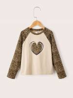 Multicolor Long Sleeve Regular Heart Girls T-Shirts 8627