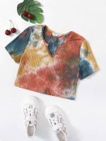 Regular Fit Multicolor Notched Tie Dye Girls T-Shirts 5871