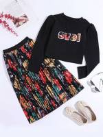 Regular Fit Long Sleeve Multicolor Girls Two-piece Outfits 2503