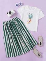  Multicolor Striped Short Sleeve Girls Clothing 5494