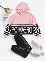  Slogan Long Sleeve Girls Two-piece Outfits 157