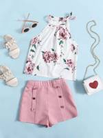 Regular Fit Floral Sleeveless Double Button Kids Clothing 390