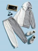 Hooded Long Sleeve Regular Fit Multicolor Boys Two-piece Outfits 740